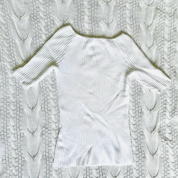 Gloria Jeans Ribbed Boat Neck Top XS White Viscose Blend - Picture 2 of 8